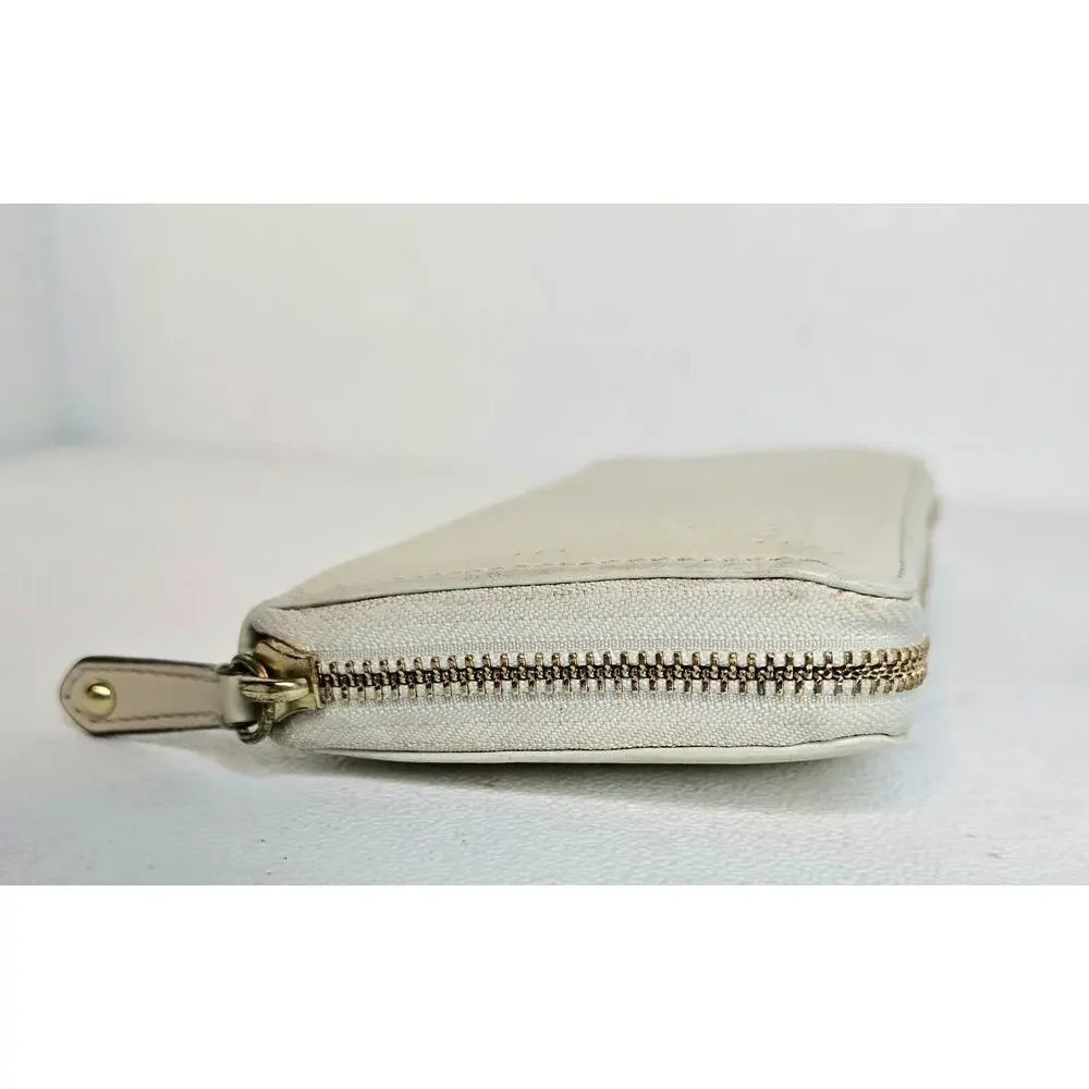 Coach Ashley Cream Perforated Zip Around Wallet Accordian Signature C Pattern - Picture 7 of 10